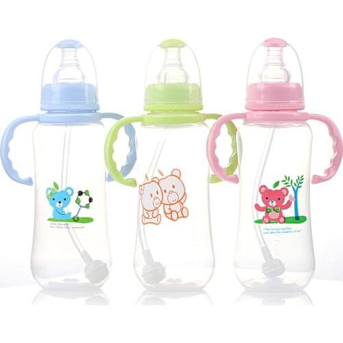 280ml Pp Plastic Baby Bottle Feeding Bottle Standard Port Baby Bottle With Anti-slip Handle Baby Feeder Water Bottle Cute