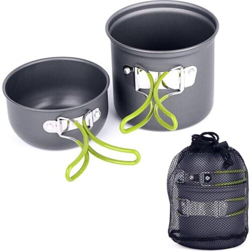 Camping tableware outdoor cookware picnic set travel tableware Pot Bowl Set Aluminum Outdoor Cook Cooking 2X pan, 1X mesh bag