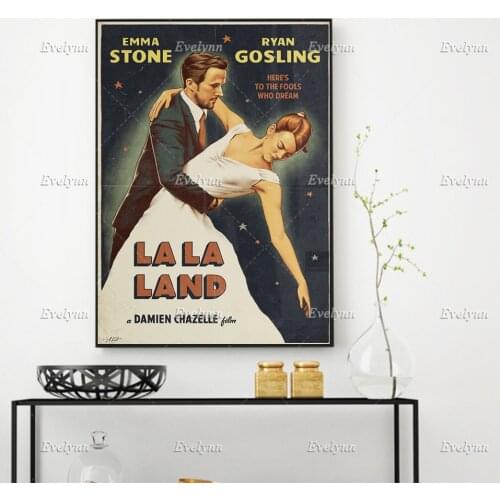 Retro Lala Land Movie Poster Art Print Emma Stone Ryan Gosling Dancing Lala Land Movie Poster Home Decor Prints Wall Art Canvas