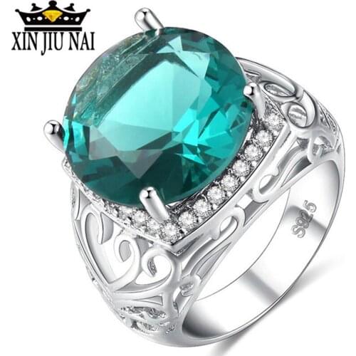 Luxury Big Green Cubic Zirconia Rings for Women White Gold Color Shinning Candy color sapphire Ring For Wedding Party Jewelry