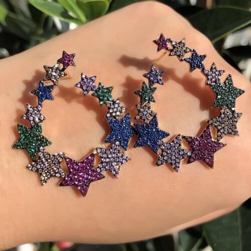 Luxury Star stud Earrings For Women Colorful Cubic Zirconia Geometric Hollow Bohemia Earring Gold Color Copper fashion Jewelry