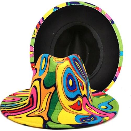 Colorful Wide Brim New Style Church Derby Top Hat Panama Felt Fedoras Hat for Men Women artificial wool British style Jazz Cap