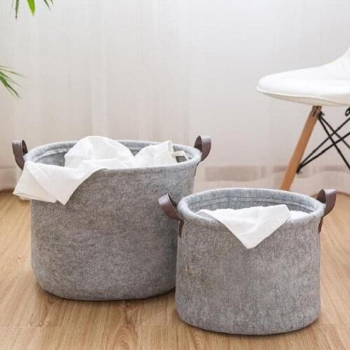 Folding Laundry Basket, Grey Felt Storage Bin with Handle Bedroom Closet Clothing Storage Bucket Laundry Hamper Organizer