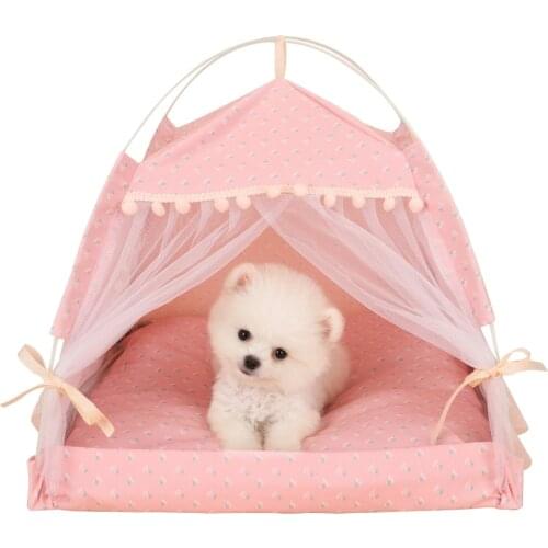 Pet Dog Tent House Flower Print Enclosed Cat Tent Bed Indoor Folding Portable Cozy Kitty Bed Kennel for Small Dogs Puppy Cats