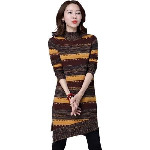 Hedging Sweater Female Korean Autumn Winter Loose Sweaters Half-hHigh Collar Bottoming Shirt Thick Knitted Length Dress Women
