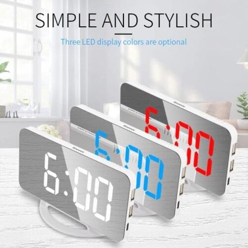 TS-8201 LED Mirror Digital Display Alarm Clock Automatic Double USB Output Photosensitive Desktop Clock Electronic Alarm Clok