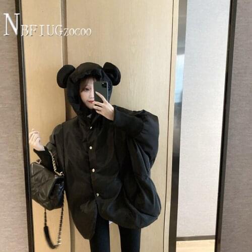 Batwing Sleeve Irregular Sweet Women Parkas Hooded Black White Color Female Coat