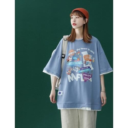 KULIQI Swag Style Women Cotton T-shirts Cartoon Printed Girls Short Sleeve Tees 2021 New Summer Female tshirts