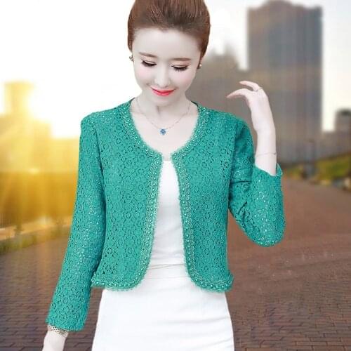 Women Lace Beading Jacket Autumn Spring Office Jacket Women Plus Large Size Coat Female Clothes Long Sleeve Veste Work Femme