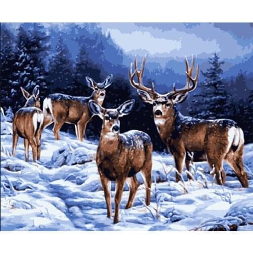 Animal Deer Painting By Numbers Paint Animal Snow DIY Canvas Picture Hand Painted Pictures Oil Painting By Numbers