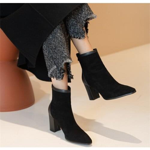 Winter boots Quality Women Ankle Boots comfortable shallow mouth pointed high heeled boots womens zipper simple sweet wild boot