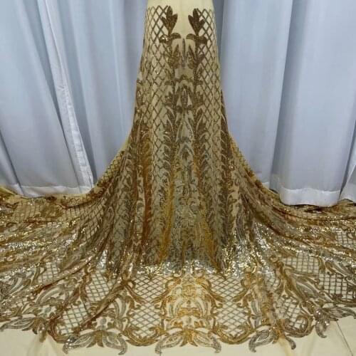 Gold Nigerian Lace Fabrics With Sequins French Net Cloth 2021 African Tulle Mesh Material Dentelle for Sewing Women Dress JN10