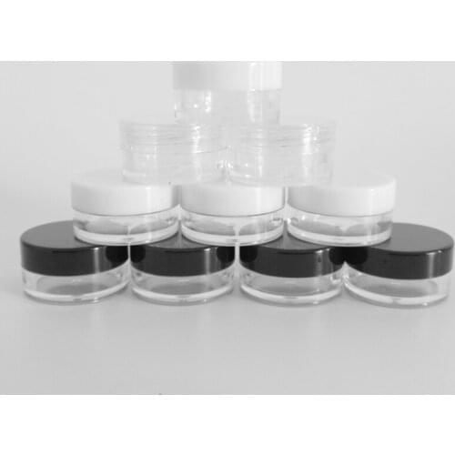 100pcs 2g 3g 5g Jar Make Up Jar Cosmetic Sample Empty Container Plastic Round Lid Small Bottle with Black White Clear Cap