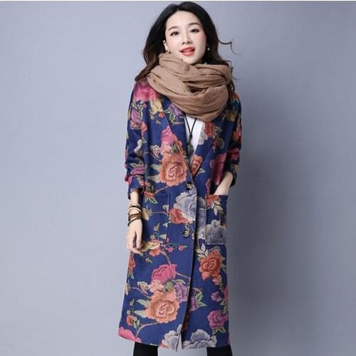 2017 new arrival women autumn winter trench vintage flower personalized loose edge suede female coat suit collar overcoat ZL690