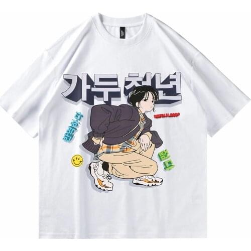 2021 summer Harajuku Harajuku T-shirt male hip-hop short-sleeved T-shirt street style print cartoon pure cotton casual Y2K