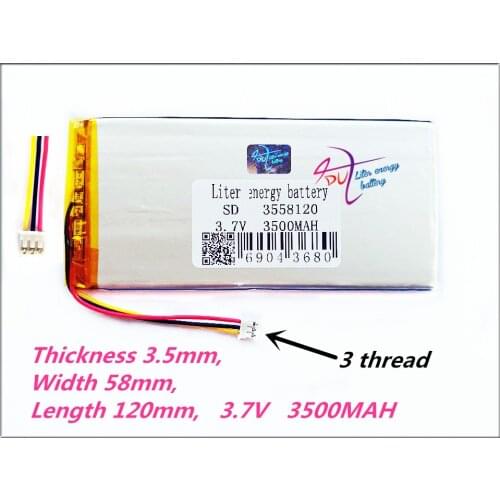 3 thread 3558120 3.7V 3500mah Lithium polymer Battery with Protection Board For PDA Tablet PCs Digital Products