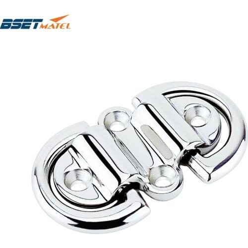316 Stainless Steel Double D Ring Deck Folding Pad Eye Lashing Tie Down Cleat Yacht Motorboat Truck Polish Boat Marine Grade