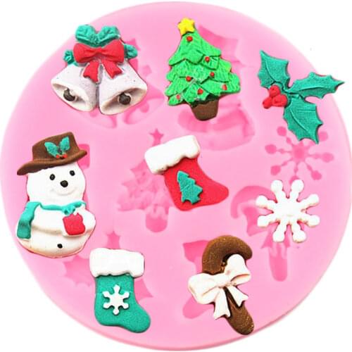 3D Christmas Tree Bell Snowman Snowflake Sock Silicone Mold DIY Cake Decorating Tools Chocolate Cupcake Topper Fondant Molds