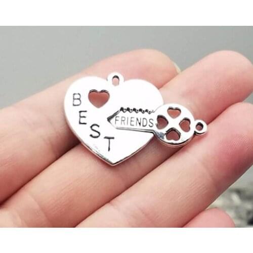 5sets/lot--25x25mm, Antique silver plated Best Friends Heart Key puzzle charms,DIY supplies,Jewelry accessories