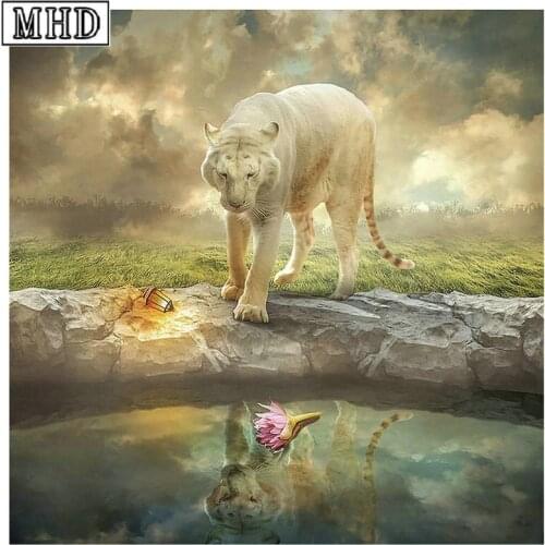 New 5d full square & round animal diamond painting tiger reflection diamond art mosaic 3d diamond embroidery wall decoration