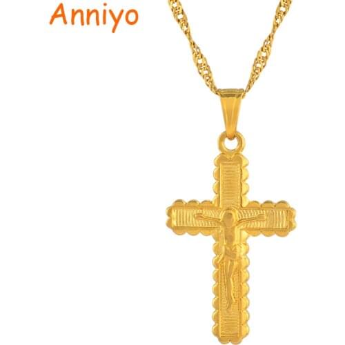 Anniyo Cross Charm Pendant Necklace Women Gold Color Jesus Crucifix Jewelry Catholic Girl