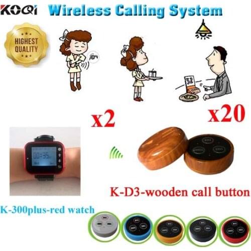 Wireless Calling Waiter System Including Table Bell And Watch Receiver Showing Customer Service Number(2 watch + 20 call button)