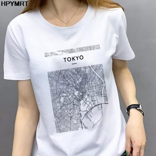 Black and White World City Map New York Tokyo Paris Printed T Shirt interesting New Harajuku Casual t-shirt female Tops Clothing