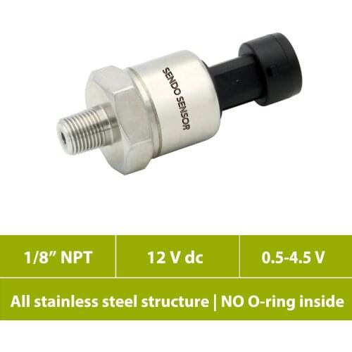 No O-ring isolated stainless steel 5V pressure sensor 10bar, 150psi, 12 bar, 175psi, 16 bar, 230psi, 25 bar, 360psi, 40 bar, 580