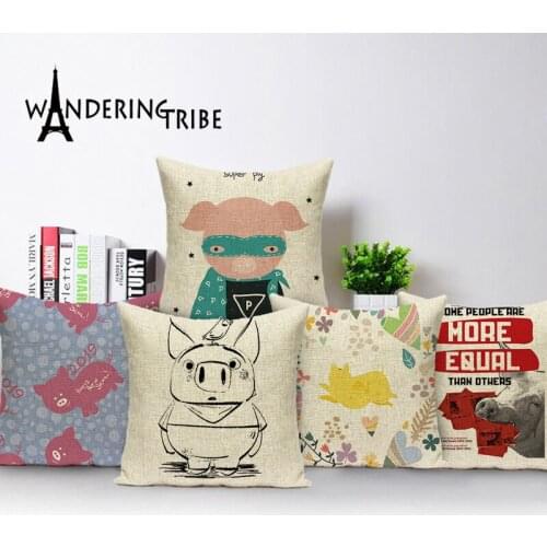 Cartoon Animal Decoration Pillow Cases cute pig cushion Happy new year Of The Pig Cushion For Sofa Kissen 45 X 45 Flax Pillows