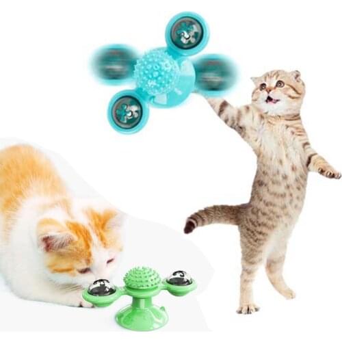 Interactive Cat Toy Windmill Portable Scratch Hair Brush Grooming Shedding Massage Suction Cup Catnip Puzzle Training