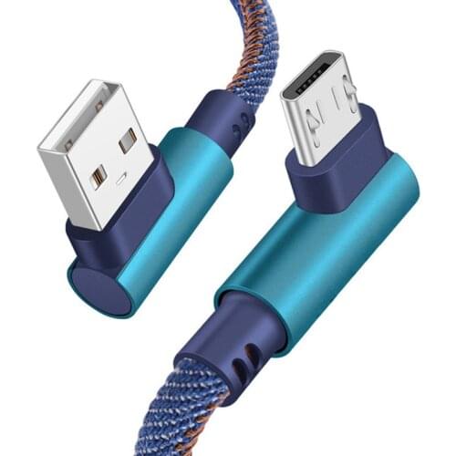90 Degree Micro USB Cable 2.4A Fast Charging Phone Charger Data Cord Denim Braided Type C Cable for Samsung Xiaomi Huawei