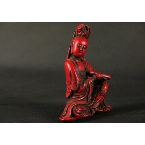 Chinese hand carved red coral goddess guanyin bodhisattva figure Buddha statue