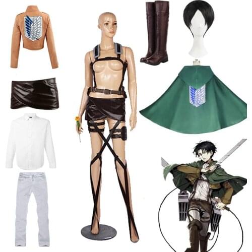Attack on Titan Shingeki no Kyojin Cosplay Costume Eren Yaeger Levi Ackerman Scouting Legion Suit Leather Belt Pants Shoes Shirt