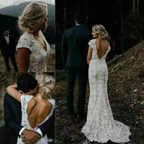 Floor Length Lace Appliques Sweep Train Long Sleeve V-Neck Wedding Dress Backless Backless Bridal Gowns Stunning High Quality