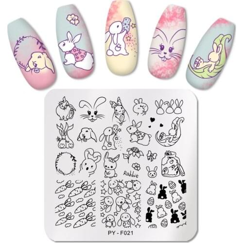 PICT YOU Square Nail Stamping Plates Rabbit Nail Art Stamp Template Design Stainless Steel for DIY Nail Stencil Image Plate