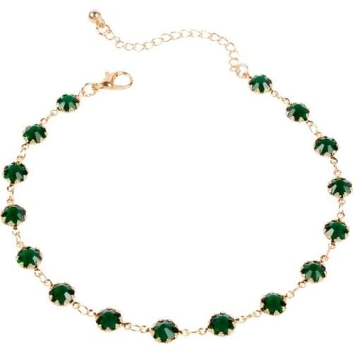 Cute Green Zircon Choker Necklace Crystal Charm Short Chain Necklace Women Statement Jewelry Part Gifts Dropshipping