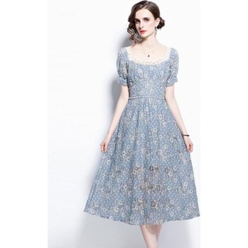 Sweet Soft Girl A Line Dress Summer Lace Embroidery Button Decor Party Dresses Casual Street Boho Vestidos Midi Feminino