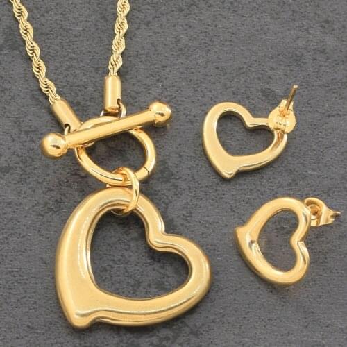 Fashion Stainless Steel Jewelry For Woman Girls Heart Pendant IO Lock Chain Necklace And Earrings High Quality Joyas