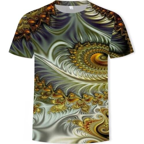 2021 summer fashion trend Phoenix tail bamboo leaf geometric figure 3D printing mens all-match casual T-shirt