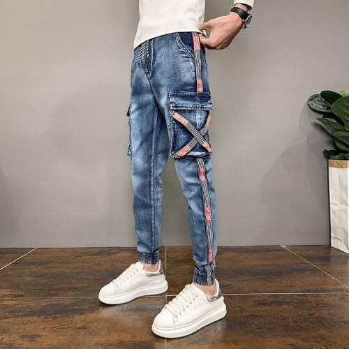 Mens Jeans 2021 Spring and Autumn New Blue Classic Trend Fashion Casual Slim-fit Webbing Work Clothes Mens High-quality Jeans