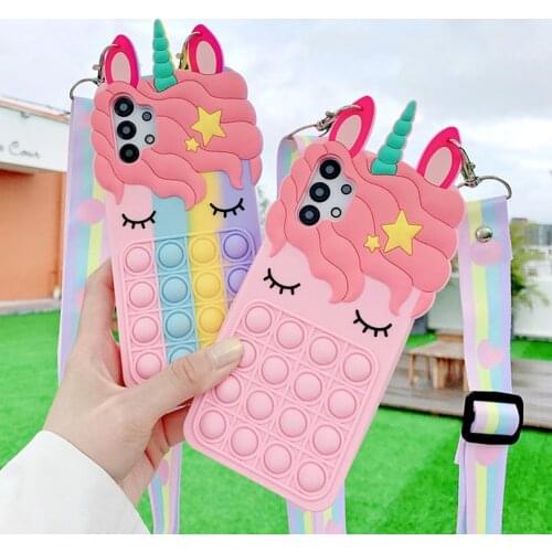 3D unicorn soft Squishy case for Samsung A32 A52 A72 A02S A12 A21 A31 A51 A71 A50 Antistress Sensory Game Pop Fidget Toy Cover