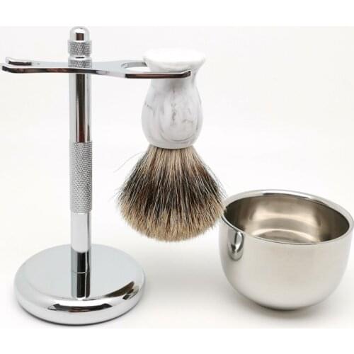 TEYO Shaving Brush Set Include Shaving Stand Bowl and Two Band Fine Badger Hair Shave Brush For Shave Cream Razor Beard Tools