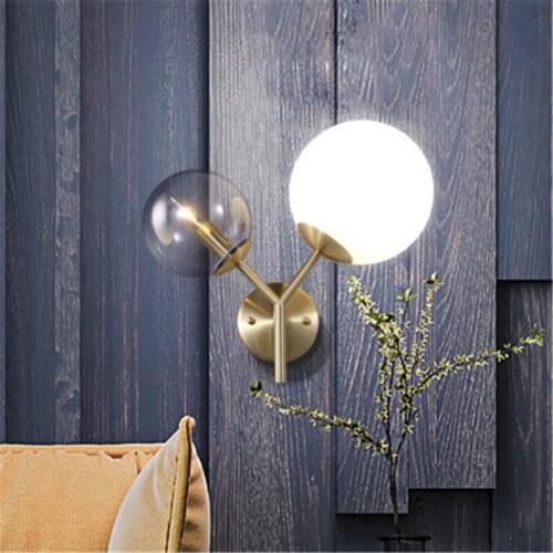 Nordic Ins Style Wall Lamp Creative Personality Two Heads Balls Wall Lamp Simple Living Room Bedroom Restaurant Bedside Lamps