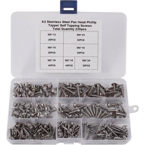 New 220Pcs M3 M4 M5 Mini 304 Stainless Steel Cross Phillips Pan Round Head Self Tapping Wood Screw