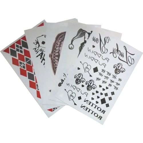NEW Suicide 5pcs/set 30X20CM sticker Harley Female clown Joker Harleen Quinzel cosplay props Quinn tattoo sticker halloween