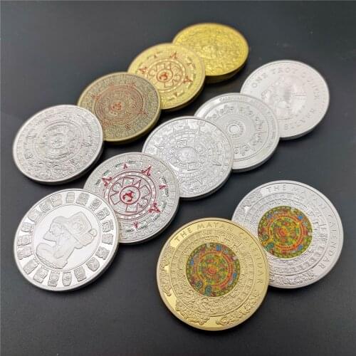 Very Cool Mayan Gold Silver Coin Mexico Aztec Calendar Prophecy Culture Commemorative Colorful Coins With Capsule