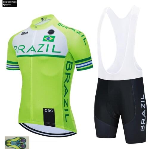 Brazil National Team Pro Cycling Wear Bike Jersey Green Bicycle Clothing Mens Summer Team Cycling Jersey 20D Bike Shorts Set