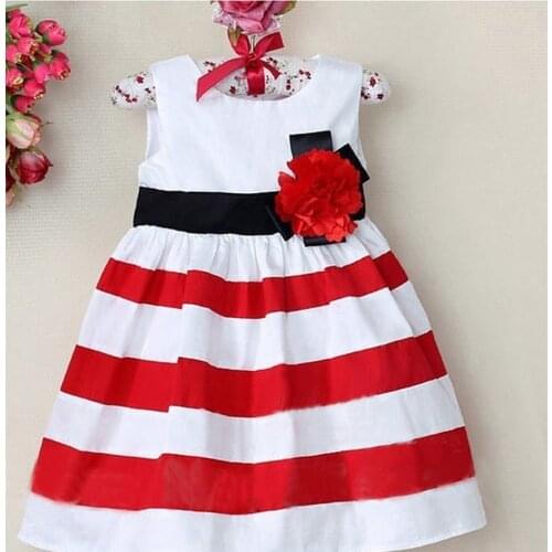 6M-5Y) Fashion girl dress summer new sleeveless striped flower dress red kids hot sell Clothes платье для беременных 50