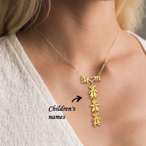 Personalized Mothers Day Gift Mom Necklace With Children Charms 1 to 6 Kids Names Necklace with Rhinestone Custom Mom Jewelry