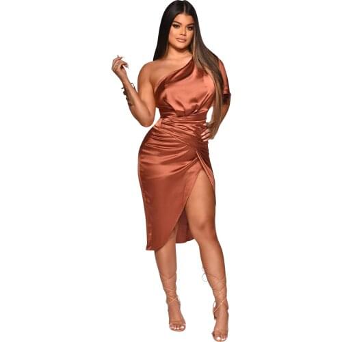 Cutubly Short Sleeve Summer Midi Dress One Shoulder Girls Party Dresses Slim Split Backless Sexy Elegant Dresses For Women New